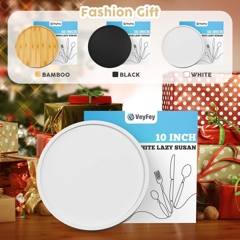 VeyFey Turntable Vanity Tray 10 Inch for Perfume Candle  Bamboo Kitchen Sink Countertop Organizer for Keep Glass  Sponge and Soap Bathroom Countertop Organizer White - Image 5